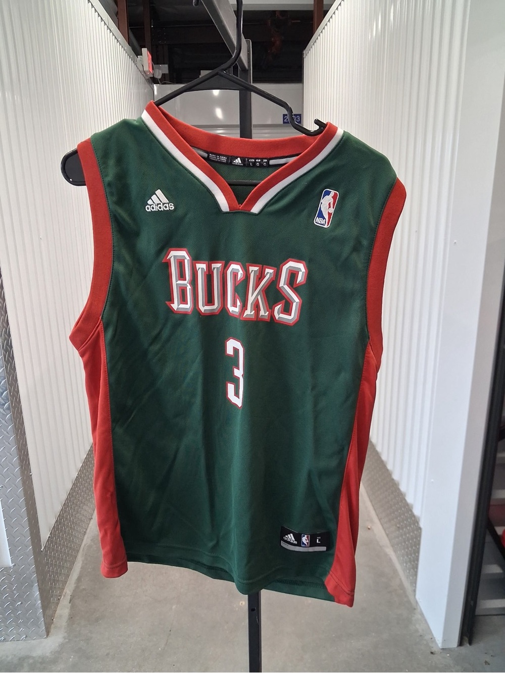 adidas Bucks #3 Green and Red Basketball Jersey